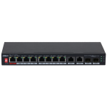 PFS3210-8ET2GF-96 - Switch 8 porte PoE+ 10-100 Mbps / 2 porte LAN o SFP (combo) 10-100-1000 Mbps di rilancio, unmanaged, potenza max. 96W, 90W sulla porta nr. 1, funzioni Long Distance (250mt) e Watchdog supportate - Dahua