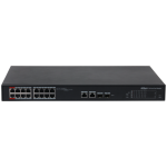 S4101-16ET2GF-240-C - Cloud managed switch 16 porte PoE+ 10-100 Mbps / 2 porte LAN/SFP (combo) 10-100-1000 Mbps, managed tramite app DoLynk Care, potenza max. 240W, Hi-PoE sulla porta nr. 1 e 2, funzione Long Distance (250mt) e Watchdog supportate - Dahua