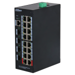 HS4420-16GT-190 Dahua - Switch industriale barra DIN 16 porta PoE+ 10-100-1000 Mbps / 4 porte fibra SFP, managed, potenza max. 190W, 90W su porte 1 e 2, funzione Long Distance (250mt) supportata, funzione Watchdog