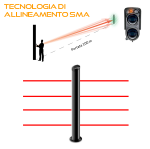 MANA IR SMA 25100 4X - Colonna centrale con range da 1 a 100 metri (gestibile anche in RS485) composta da 8 raggi (4TX+4RX) doppia ottica, H 250 cm, alimentatore 230V incluso - Politec